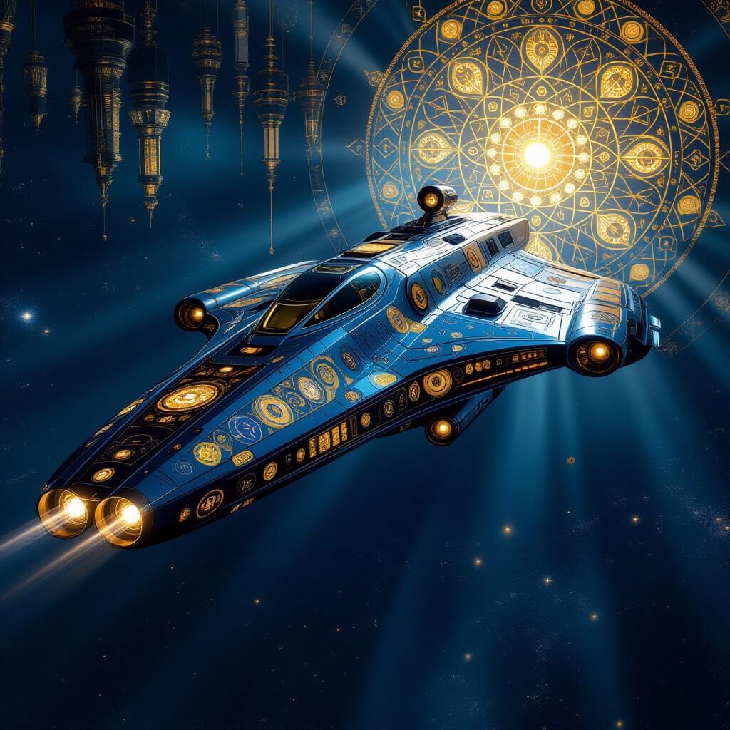 Opulent Biomechanical Spaceship in Klimt & Giger Style