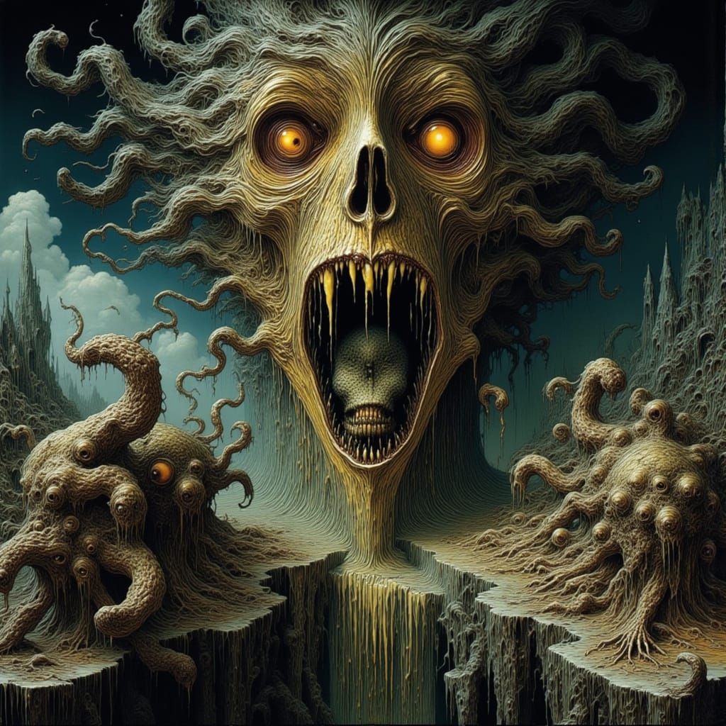 Horrifying Lovecraftian Face in Macabre Room