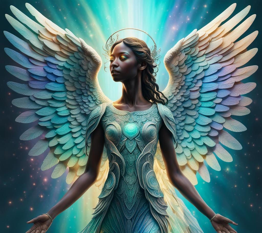 Ethereal Angel in Teal with Iridescent Wings