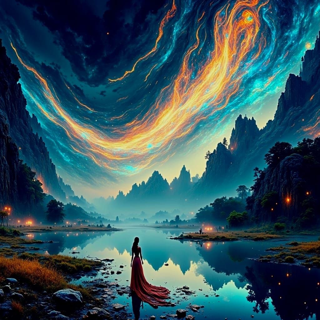 Ethereal Female Shooting Stars in a Majestic Summer Night Sk...