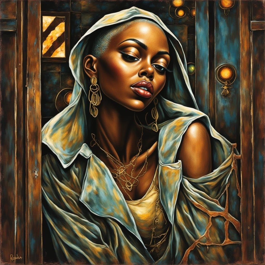 Abstract Expressionist Portrait with Neon Accents