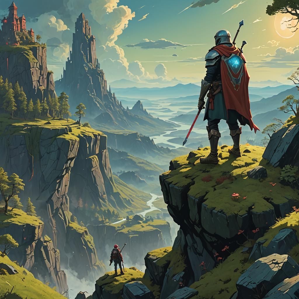 Mighty Warrior Overlooking Mystical Realm