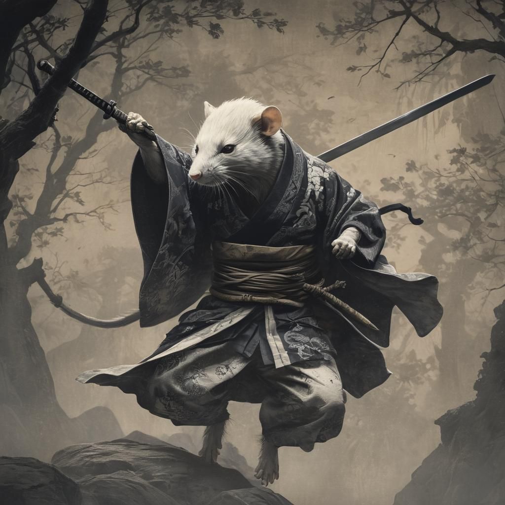 Mysterious White Rat Ninja in Midnight Shadow
