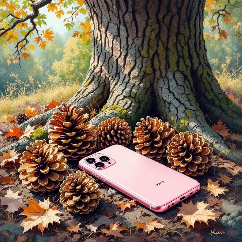 Pine Cones & Xiaomi Phone on Forest Floor