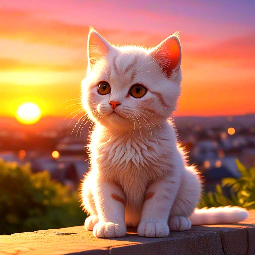 Vibrant Kitten Amidst Sunset Hues
