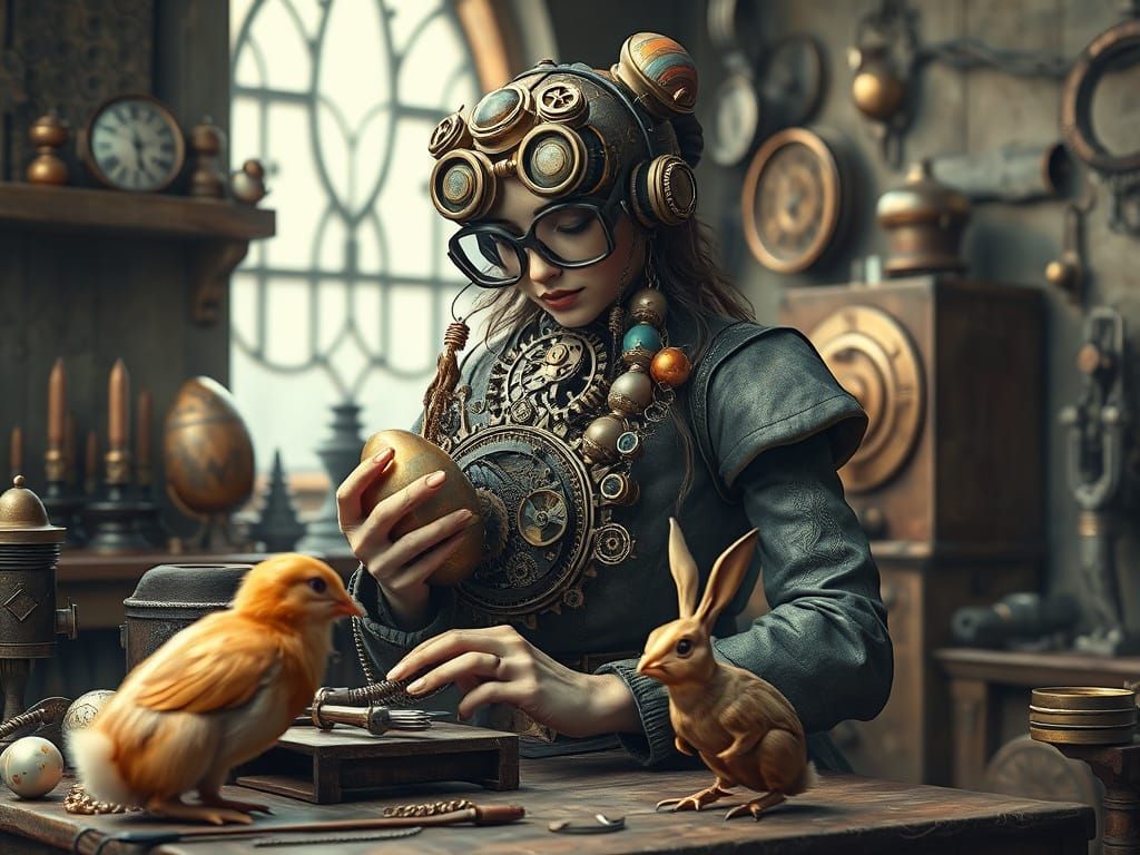 Steampunk Easter Egg Artificer Crafting Intricate Mechanical...