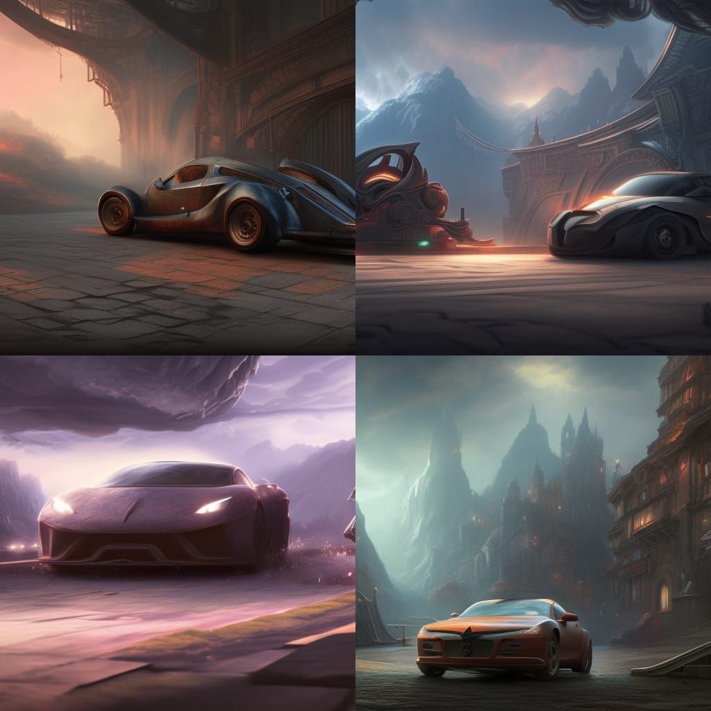 Fantastical Car in Detailed Matte Painting
