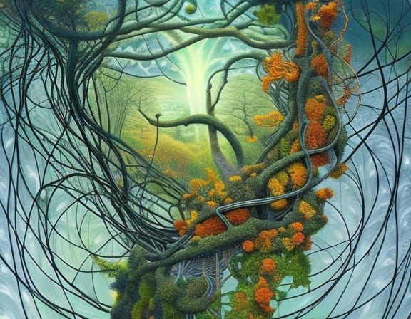 Surreal Brain in Vines Network with Warped Perspective
