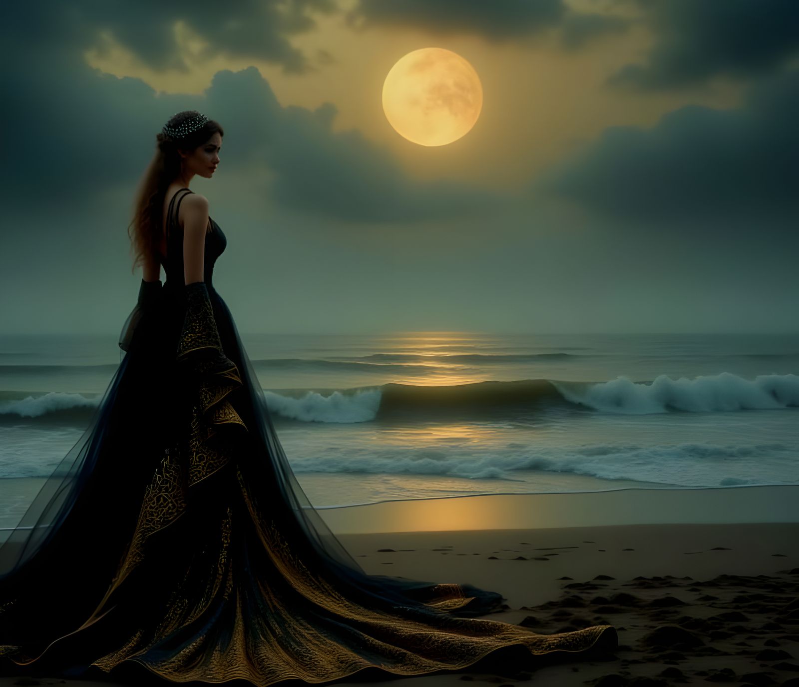 She walks the beach on a foggy night