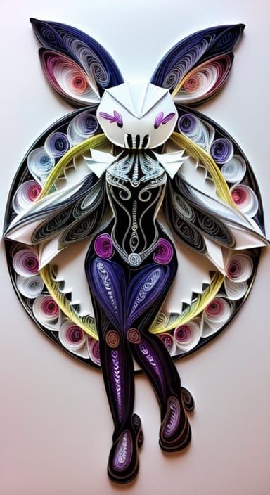 Rigid Origami Xenomorphic Lady in Symmetrical Filigree Holog...