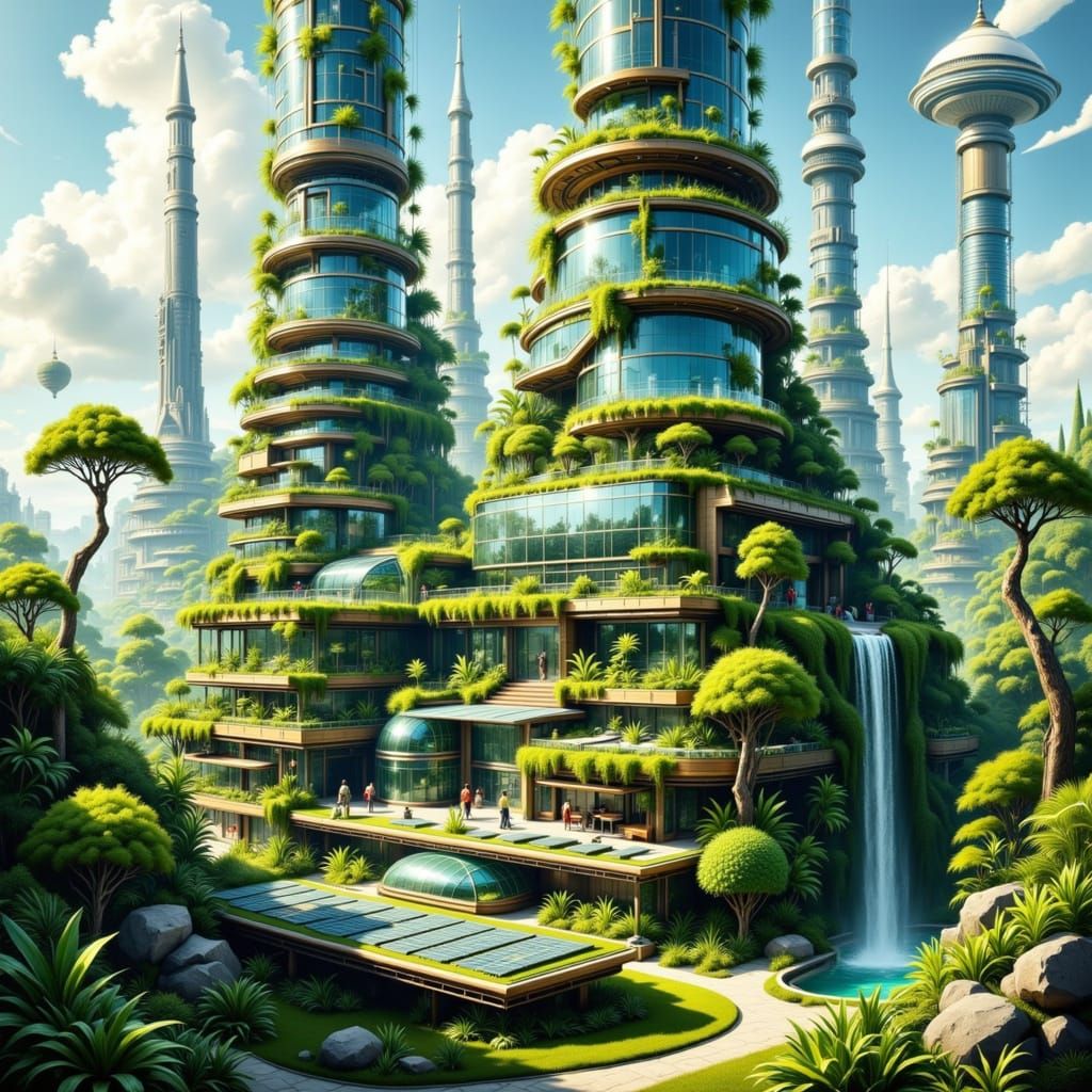 Futuristic Green Cityscape with Organic Architecture