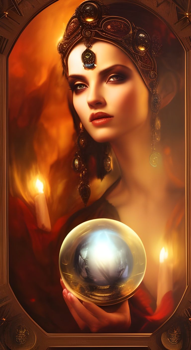 Mysterious Fortune Teller with Crystal Ball Portrait