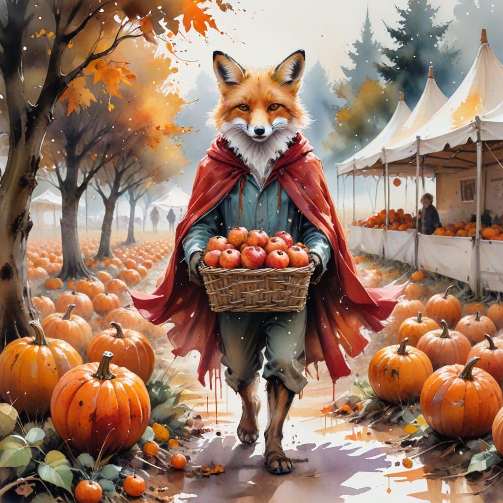 Whimsical Fox in Crimson Cloak at Carnival