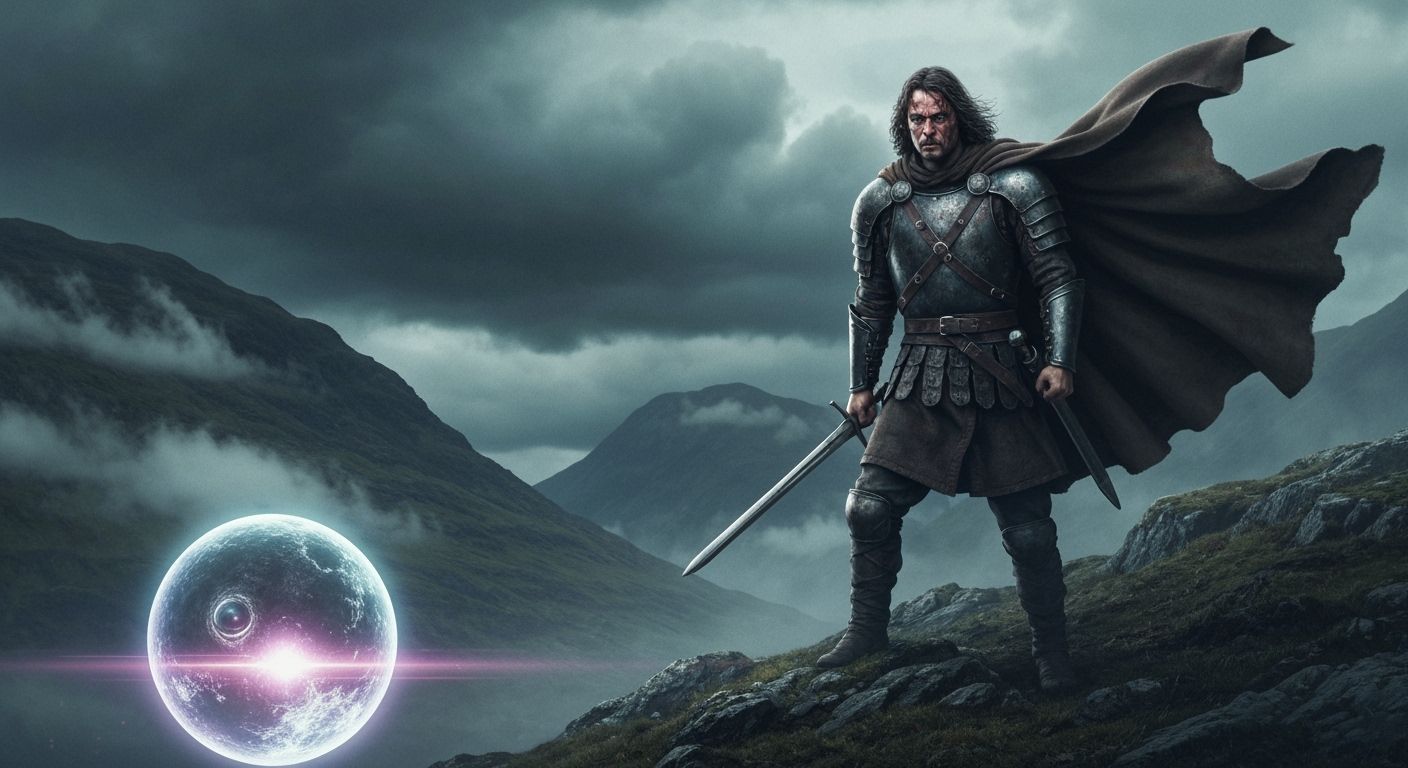 William Wallace on Scottish Hillside with Alien Orb
