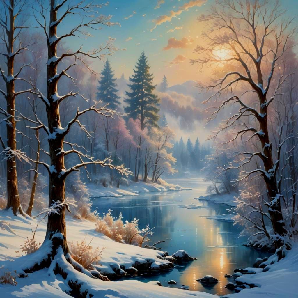 Ethereal Winter Landscape with Iridescent Sky