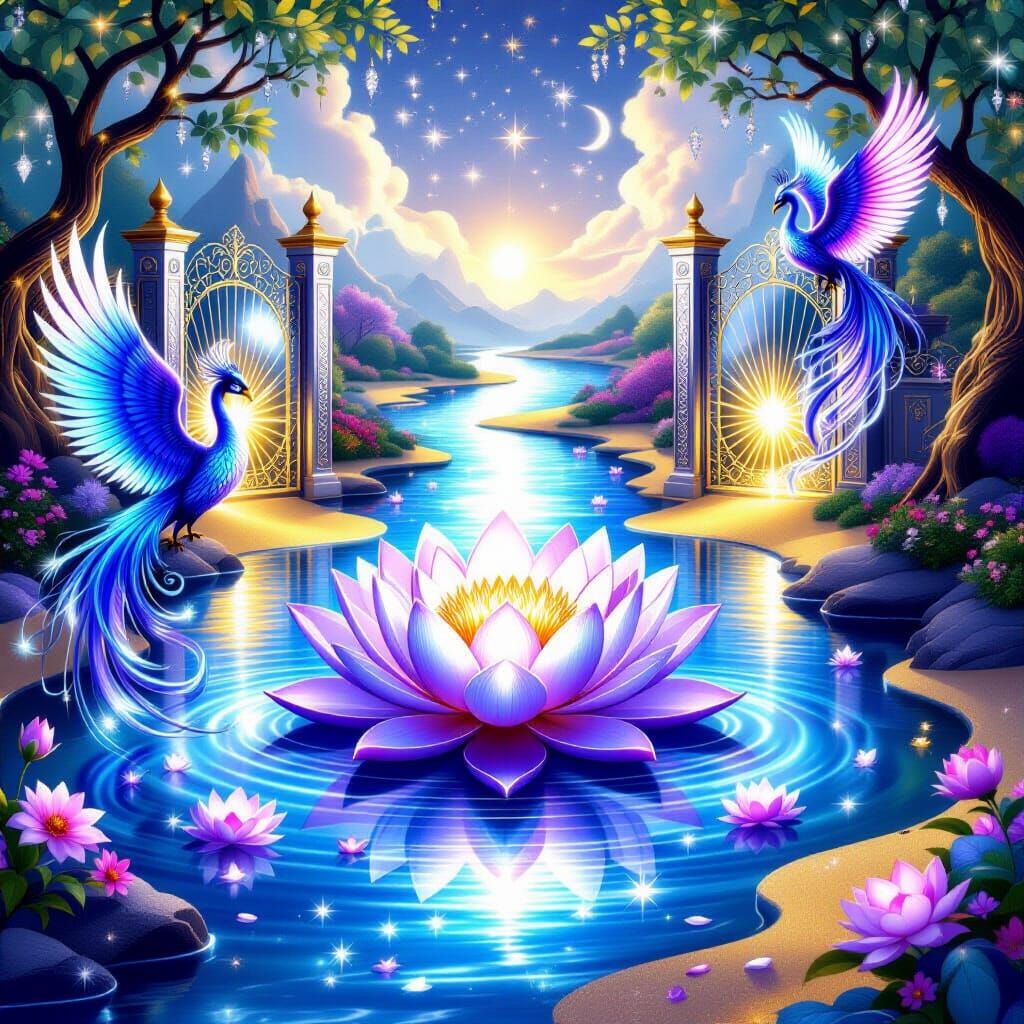 Radiant Silver-Violet River from Glowing Lotus