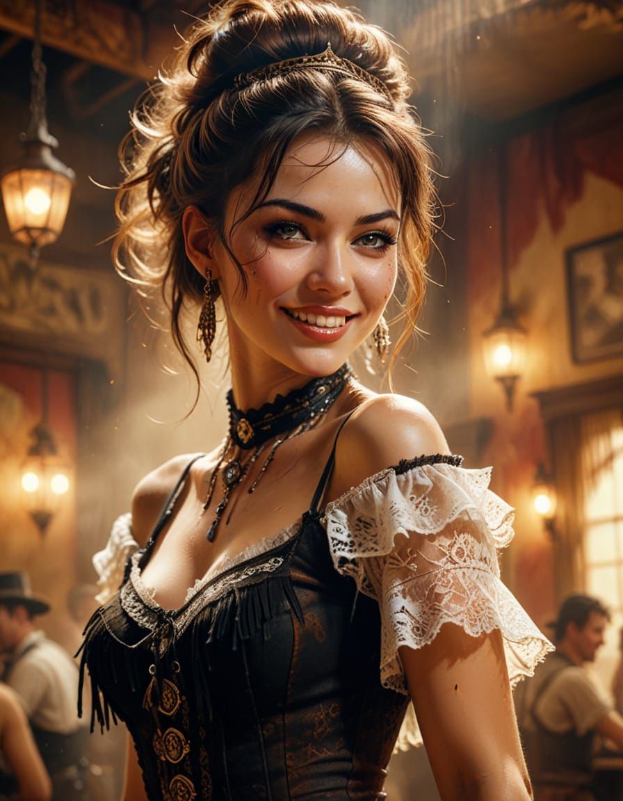 Smiling Saloon Girl Portrait in Luis Royo Style