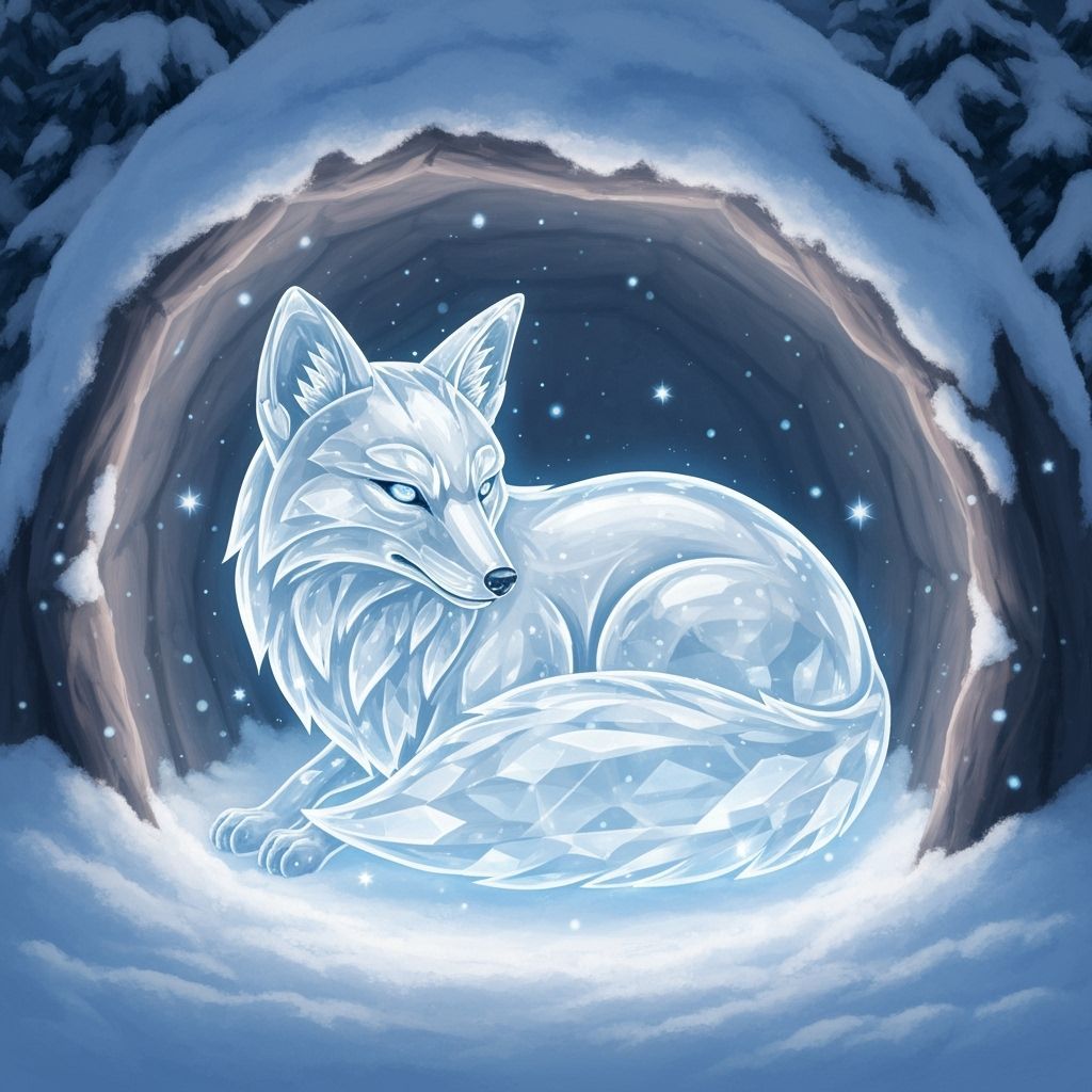 Crystal Fox Glowing in Snowy Den