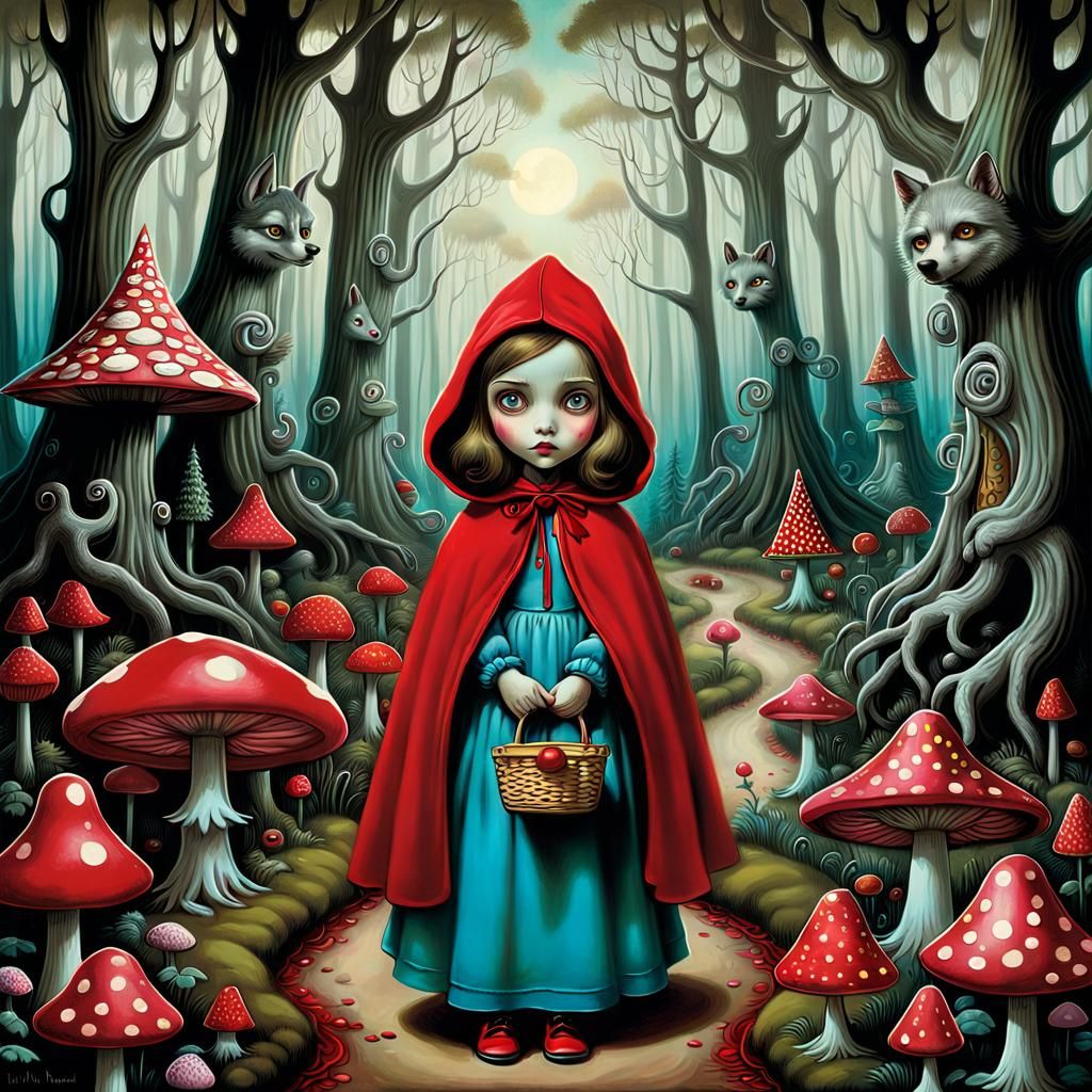 Little Red Riding Hood in Surreal Forest