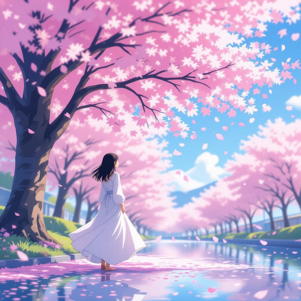 Anime Style Cherry Blossom Renewal Scene