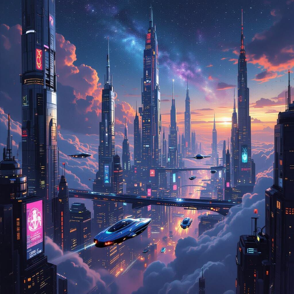 Futuristic Metropolis Under Starry Sky