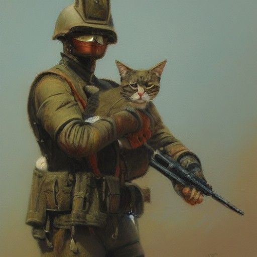 Cat Soldier in Oil Painting Style