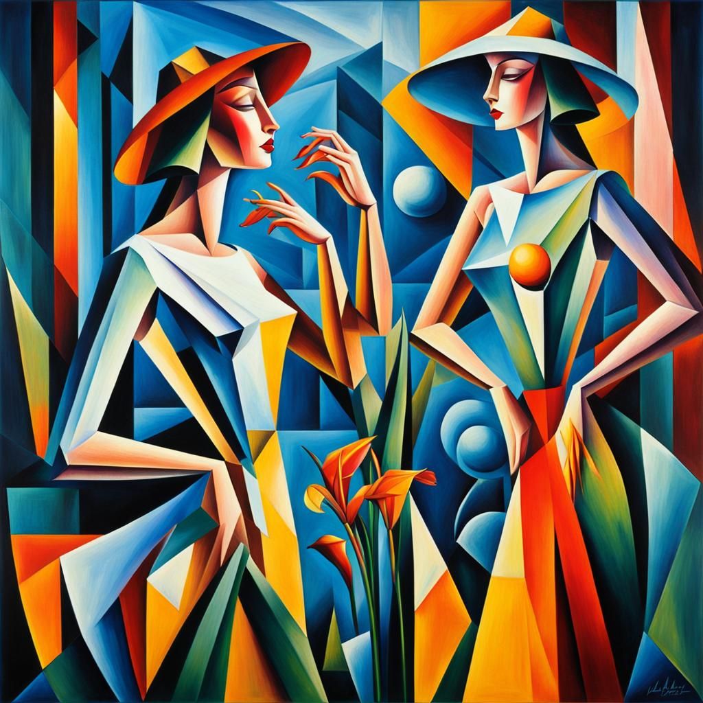 Hyperrealistic Lilies in Abstract Cubism Style