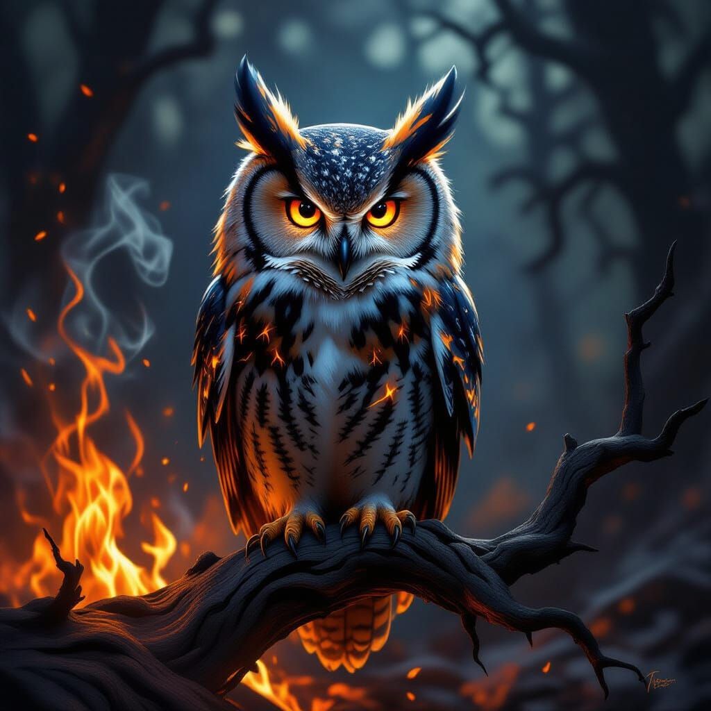 Majestic Fire Owl in Dark Fantasy Concept Art