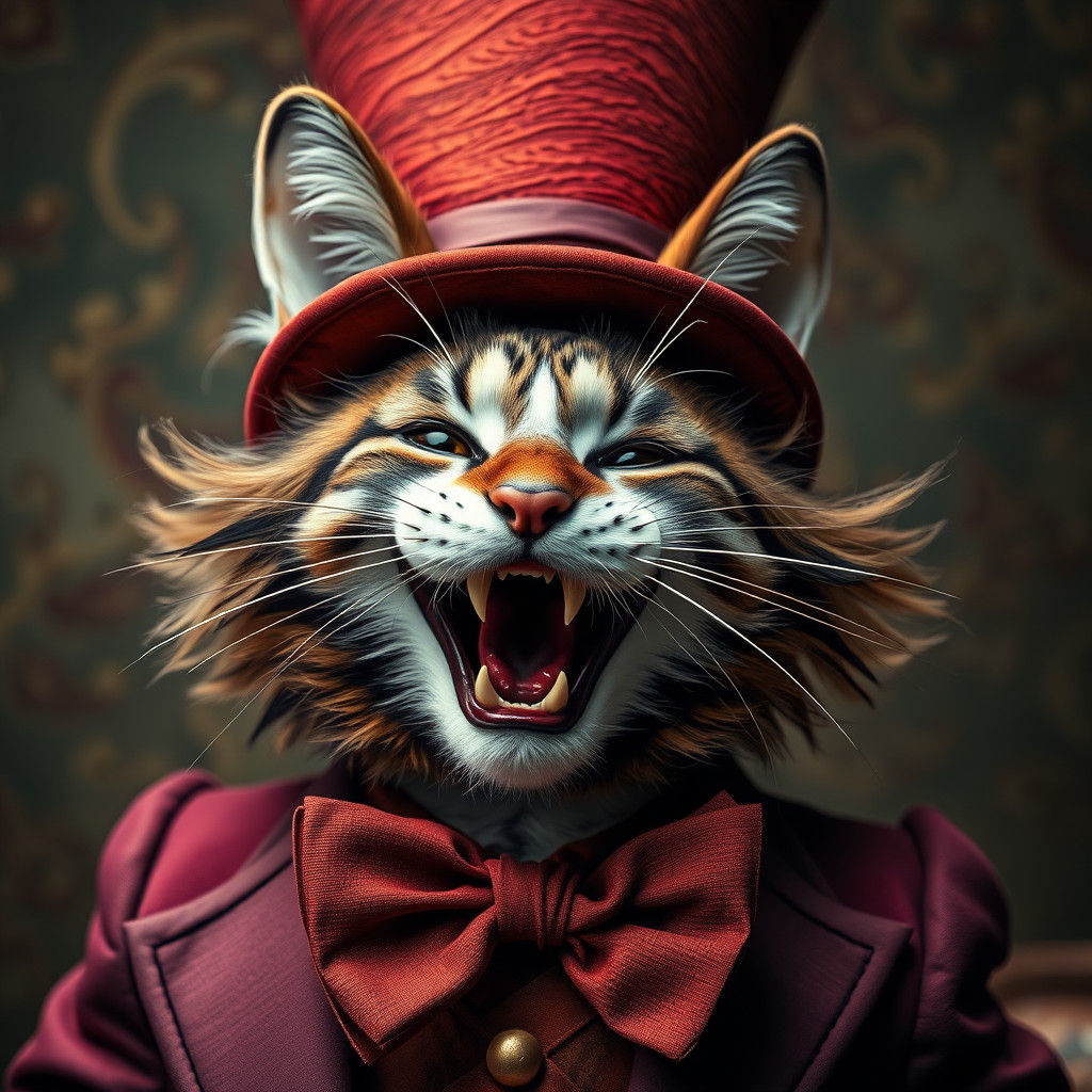 Laughing Cat in Harlequin Aesthetic, Photorealistic