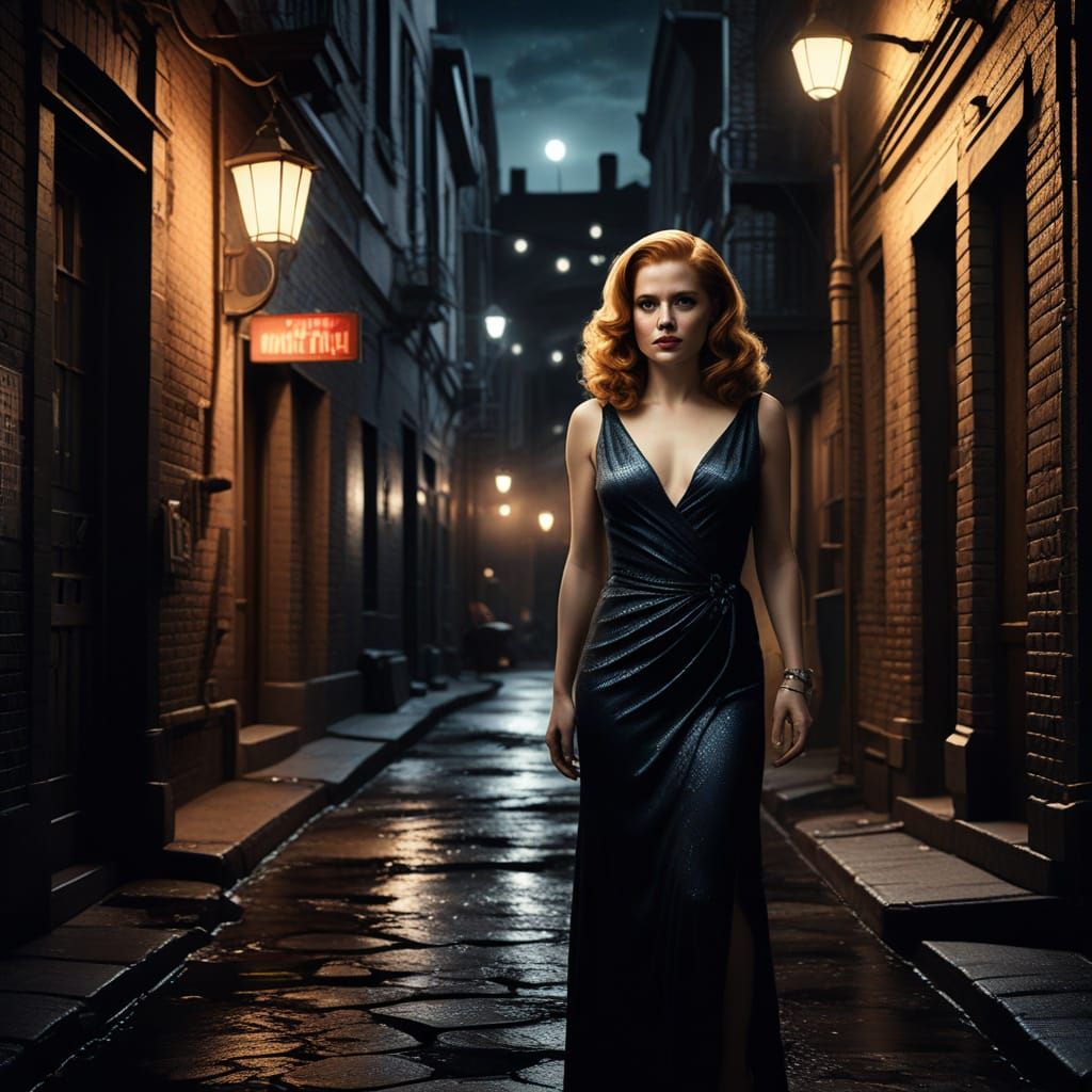 Film Noir: Glamorous Woman in Dark Alley