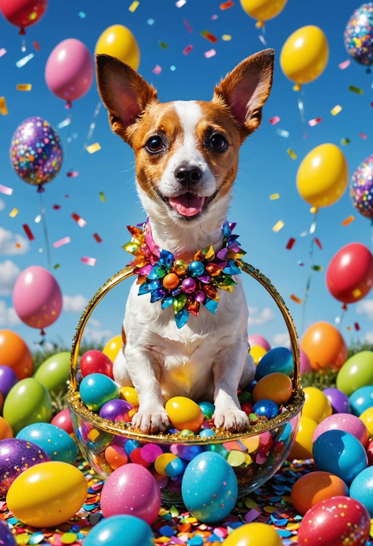 Vibrant Easter Wonderland with a Happy Punk Rabbit and Duckl...