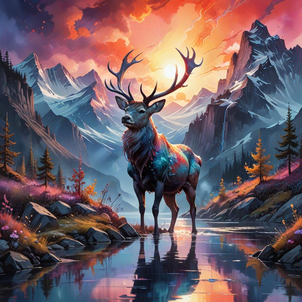 Regal Stag in Vibrant Sunset Glow