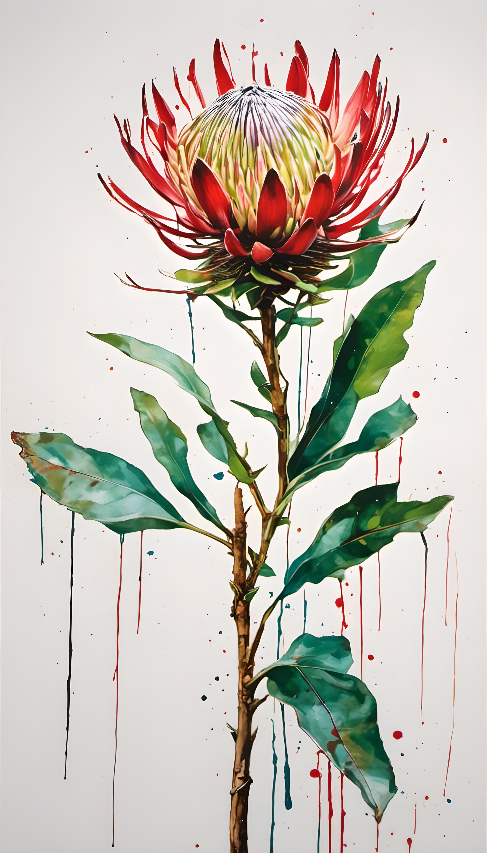 Protea Flower in Splatter Graffiti Style