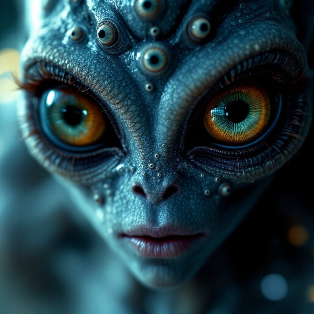 Hyperrealistic Alien Portrait with Many Eyes, Cinematic Ligh...