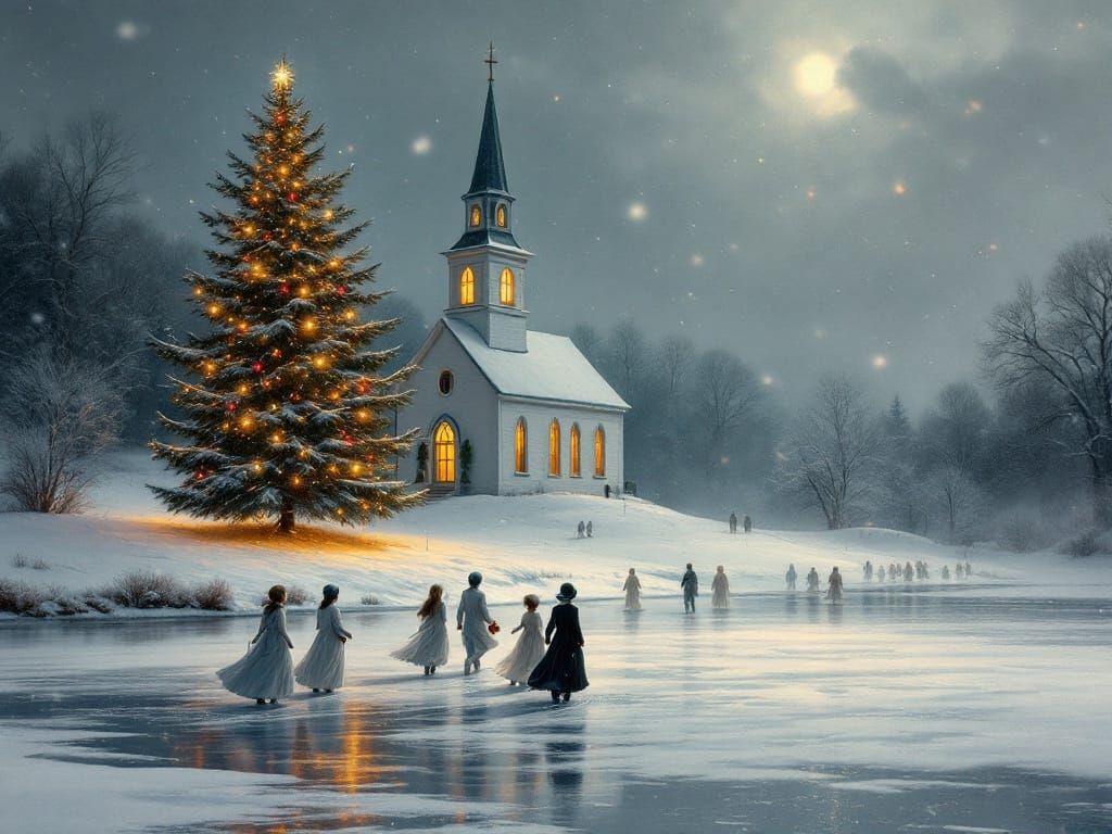 Surreal Winter Church Scene in Soft Golden Light