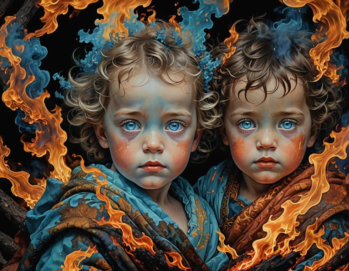 Otherworldly Babies in Burning Forest, Parrish Style