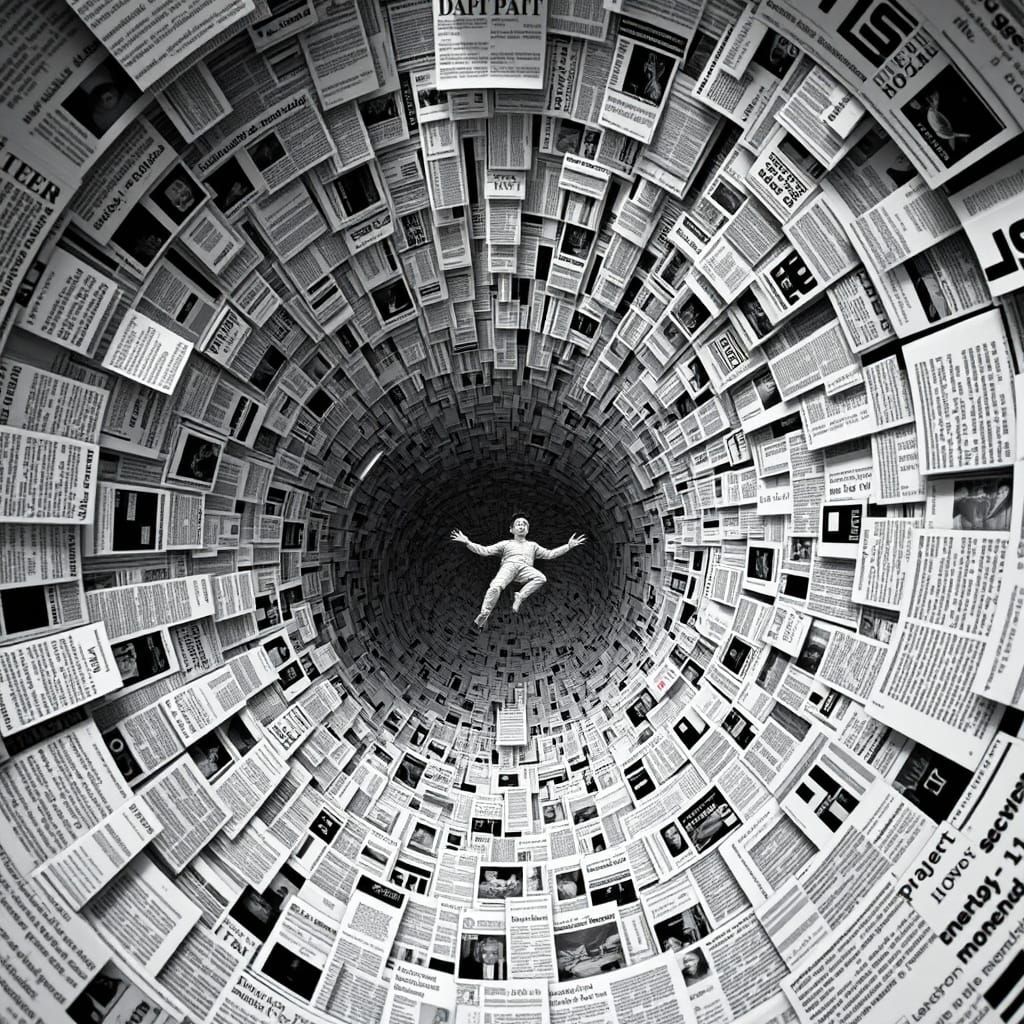 Surreal News Vortex: A Black and White Optical Illusion