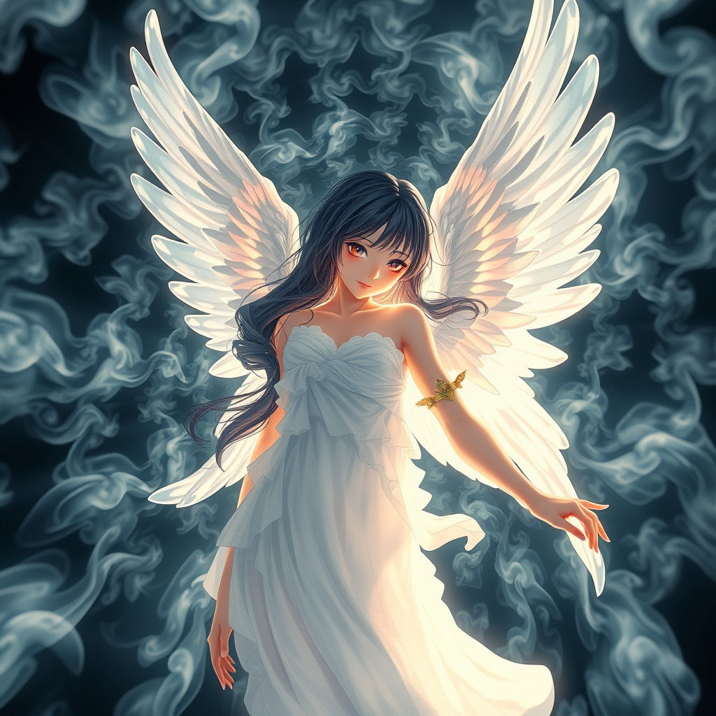 Anime Angel in a Tunnel of Smoke
