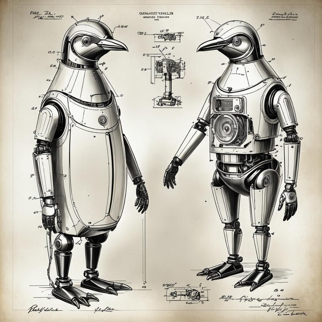 Penguin Robot Butler: Vintage Patent Illustration