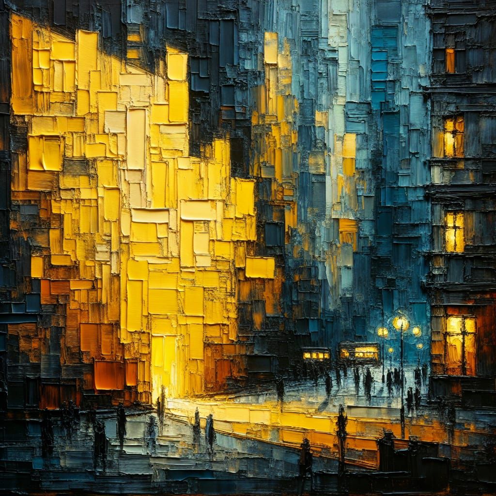 Vibrant Yellow Wall in Moody Expressionist Impasto Encaustic...