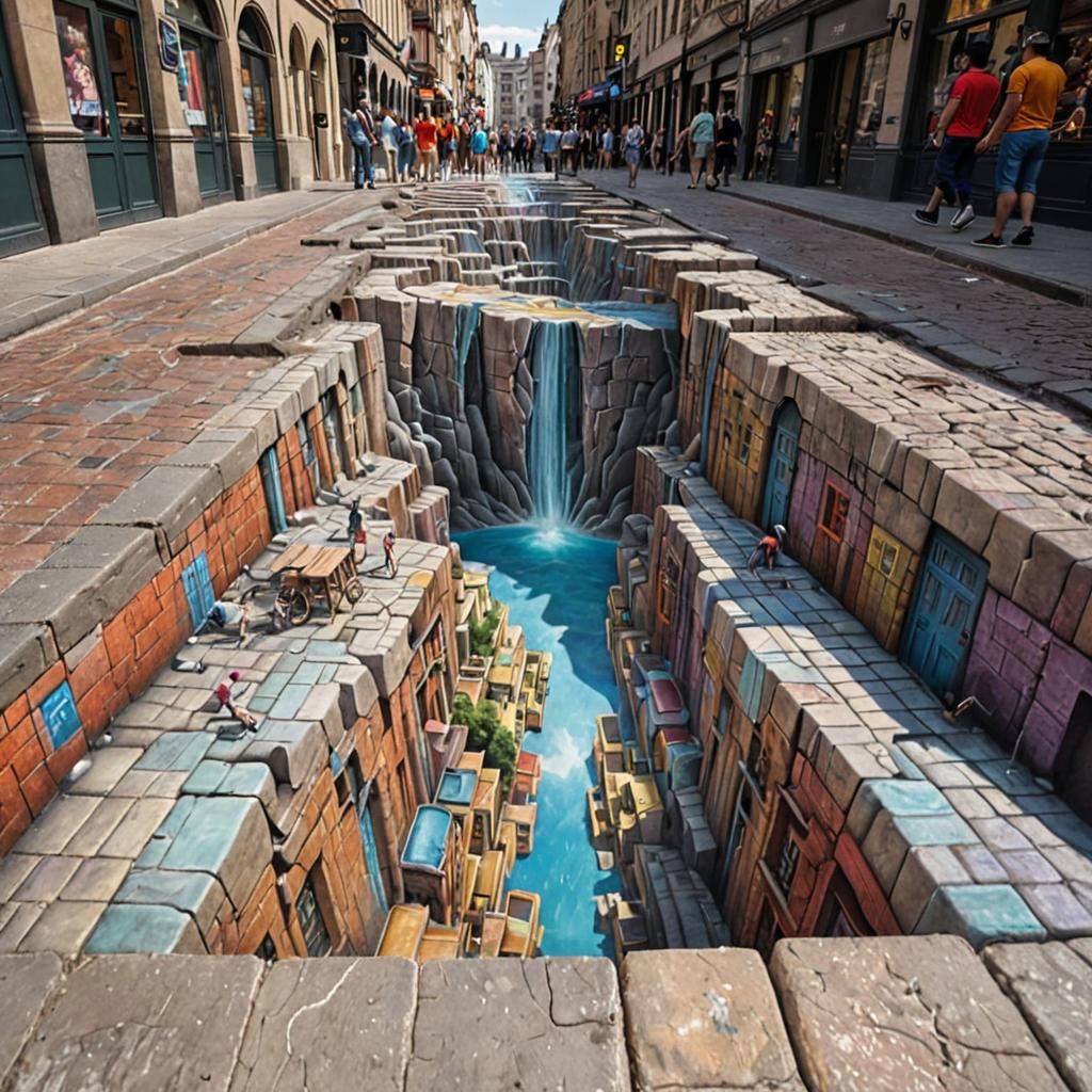 Underground City: 3D Chalk Sidewalk Art Illusion