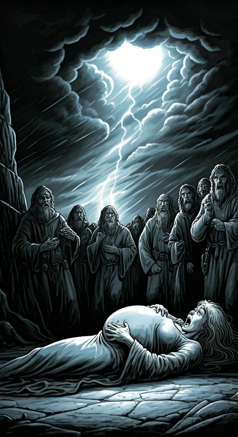 Terrified Woman in Dark Fantasy Art Style