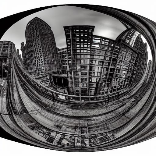Dystopian Cityscape 360 Photo: Monochrome and Detailed