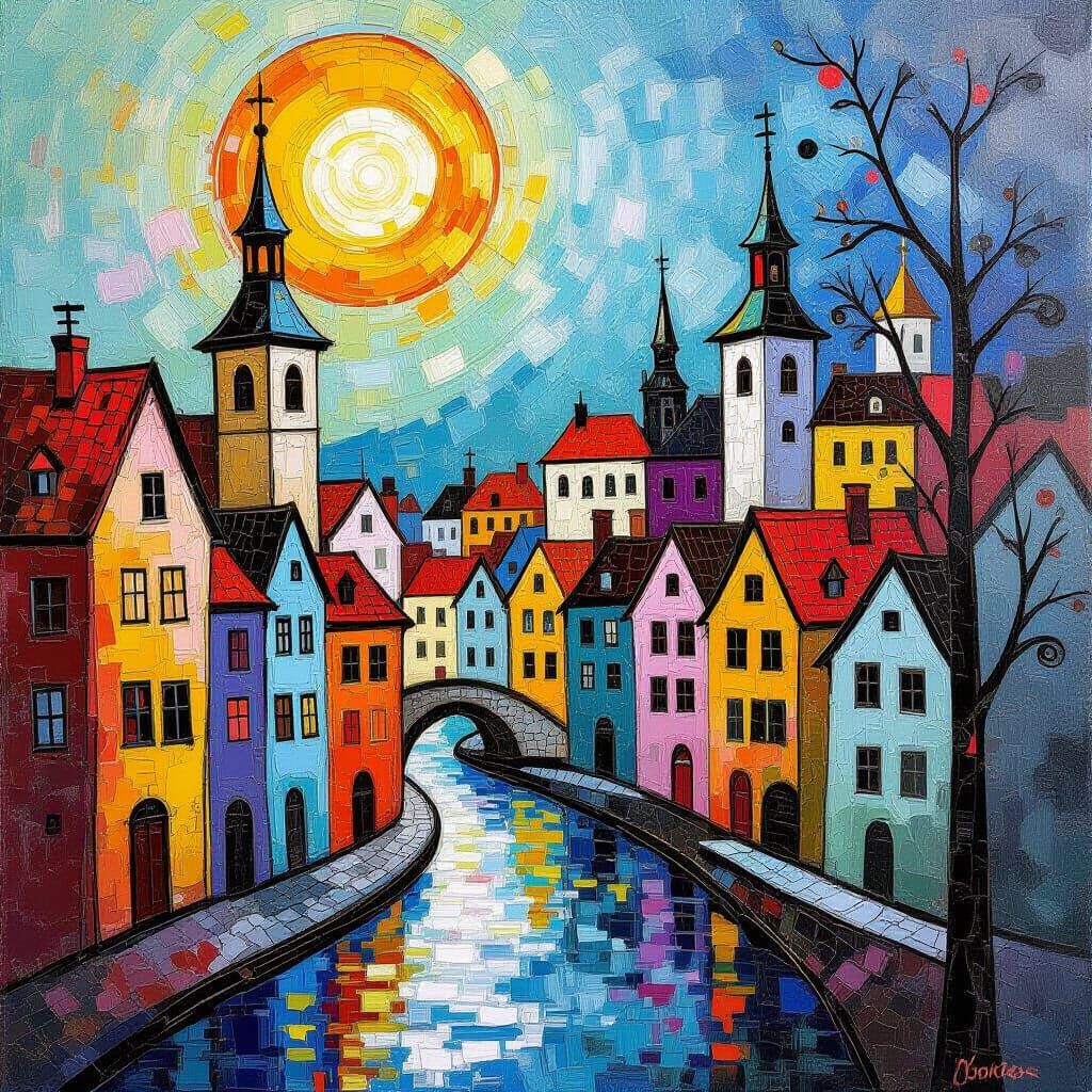 Surreal Cityscape with Intertwining Textures in Expressionis...