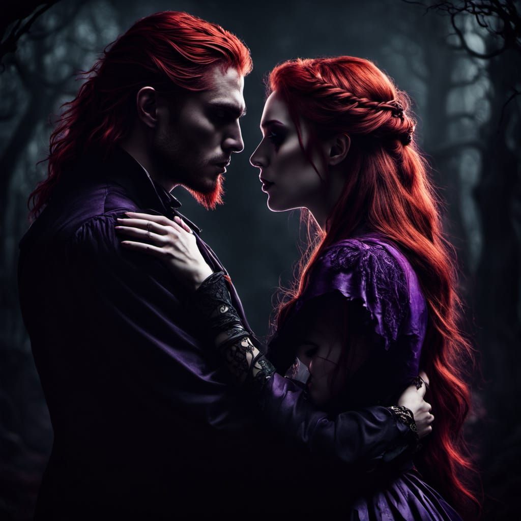 Gothic Romance: Red-Haired Duo in Dark Fantasy Art