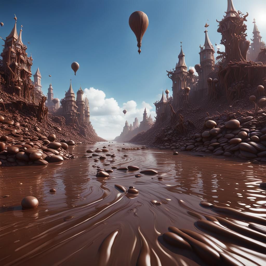 Chocolate River Flows to Ocean: Fantasy Concept Art