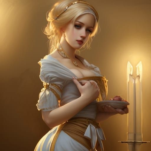 Attractive Blonde Maid Portrait in Hyperdetailed Digital Art