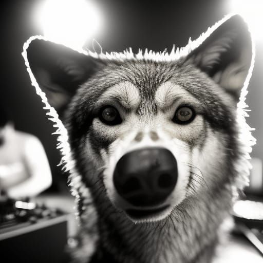 Werewolf DJ Portrait in Dark Nightclub