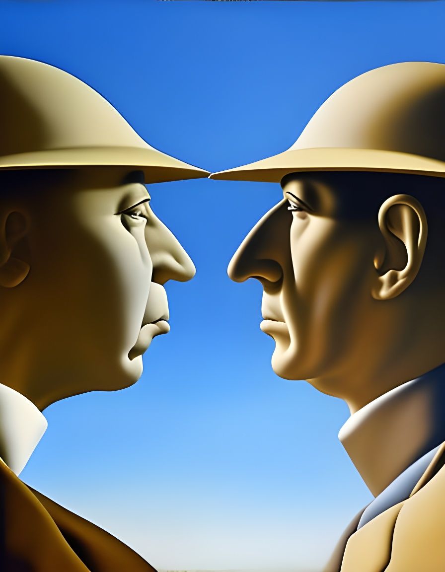 Staring Contest Between Two Stern Men, Surrealist Style