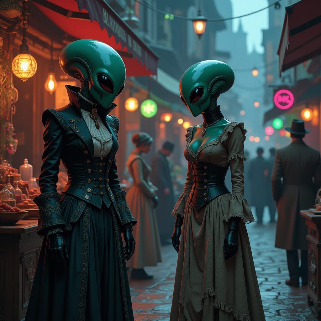 Alien Market: Victorian Style Comic Book Art